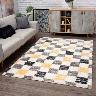 Abbildung von Carpet City Hochflor Teppich »Pulpy 554« rechteckig 30 mm Höhe Läufer, weich, Karo Optik, Wohnzimmer, Schlafzimmer, Kinderzimmer