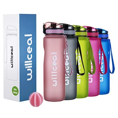 Abbildung von Sport Trinkflasche, BPA Frei Tritan,1L (36oz), Premium Auslaufsicher Kunststoff Wasserflasche Sport, Sportflasche für Camping Freien, Radfahren, Wandern, Yoga, Gym und mehr (Roségold, 1000ml)