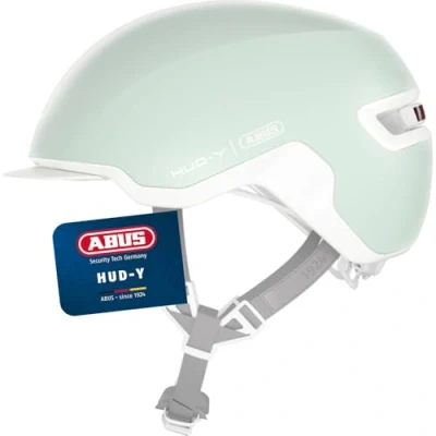Abbildung von ABUS Urban Helm HUD Y mit magnetischem, aufladbarem LED Rücklicht &amp; Magnetverschluss Cooler Fahrradhelm für den Alltag Damen und Herren Pure Mint, Größe M