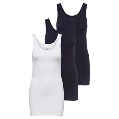 Abbildung von ONLY Damen Onllive Love Long Tank TOP JRS 3 PA, White/+ 2 Night Sky, XS