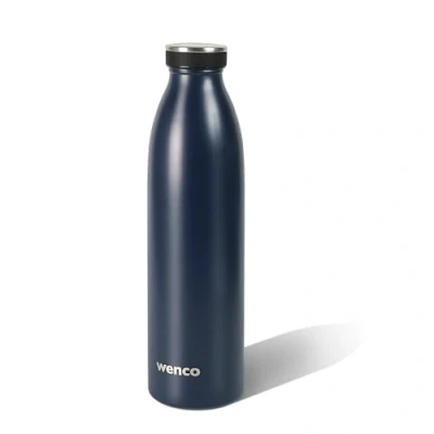 Abbildung von wenco Trinkflasche Edelstahl 0,75l / 750ml isoliert und auslaufsicher für kalte heiße Getränke auch als Thermoskanne verwendbar BPA frei blau, Dunkelblau