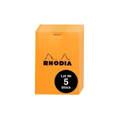 Abbildung von Rhodia 12200AMZC Set mit 5 Notizblöcken N12, kopfseitig geheftet, 8,5x12 cm, 80 Blatt mikroperforiert, kariert, Clairefontaine Papier weiß 80g, Cover Orange, Stück