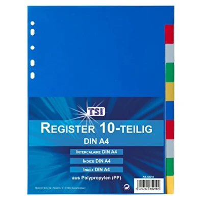 Abbildung von TSI 65210 Register aus Kunststoff PP 10 teilig, bunten Taben