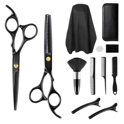 Abbildung von Friseurschere Set, 6,7 Zoll Haarschneideschere, Haarschere Effilierschere Set profi Hair Cutting Scissors für Damen Herren Kinder Haustiere, Friseur Zubehör Haar und Bart, Friseurumhang, Kamm
