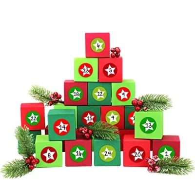 Abbildung von Papierdrachen 24 Adventskalender Kisten mit Zahlenaufklebern zum selber Befüllen Bunte Schachteln Aufstellen und Boxen