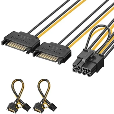 Abbildung von J&amp;D 2er Pack 2x SATA Power 15 Pin auf 8 PCI Express (PCIe) Grafikkarte Stromkabel Adapter 20cm
