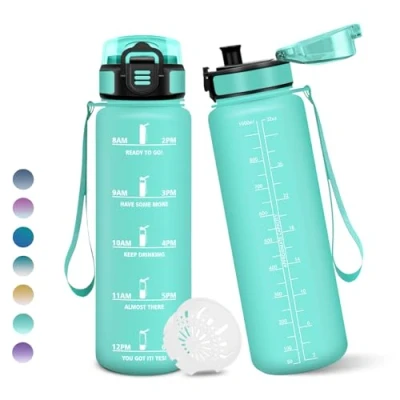 Abbildung von Motswedi Trinkflasche 1000ml, BPA Frei, Sport, Auslaufsicher, Wasserflasche, Kohlensäure Geeignet, Sport Trinkflasche, Trinkflaschen für Yoga, Schule, Fahrrad, Kinder, Outdoors, Blaugrün