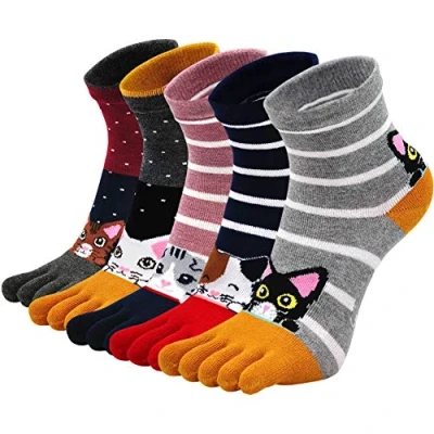 Abbildung von PUTUO Zehensocken Damen Finger Socken: Sneaker Socken aus Baumwolle mit Fünf Zehen für Sport Laufende Freizeit 5 Paare