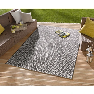 Abbildung von NORTHRUGS in und Outdoor Teppich Coin 80x150cm Wetterfest Modern Geometrisch Feines Allover Design Läufer für Balkon Terrasse Garten Wintergarten Wohnzimmerteppich Wasserfest Schwarz