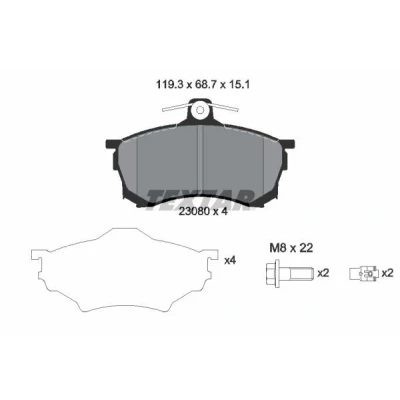 Abbildung von TEXTAR 2308001 Bremsbelagsatz mit akustischer Verschleißwarnung Bremssattelschrauben Zubehör MITSUBISHI: Carisma Hatchback
