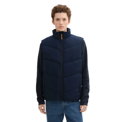 Abbildung von TOM TAILOR Denim Steppweste, mit Stehkragen und Logo Stickerei