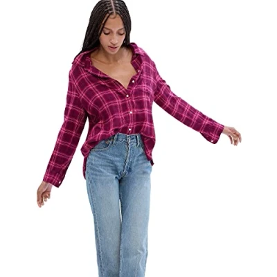 Abbildung von GAP Damen Drapey Flannel Shirt Hemd mit Button Down Kragen, pinkes Karomuster, Klein