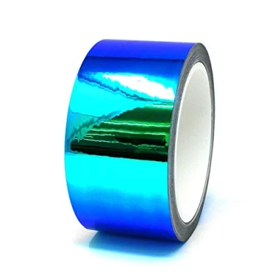 Abbildung von 10 Meter Flip Flop Chrom Zierstreifen Basteln Effektfolie Hologramm Chameleon Auto Motorrad Modellbau Klebestreifen (FF4 Blau/Grün, 50mm Breite)