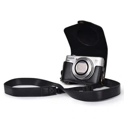 Abbildung von kinokoo Canon SX740 Hülle, PU Leder Kameratasche mit Riemen für PowerShot SX720 HS SX730 und （schwarz）