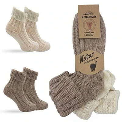Abbildung von MOUNTREX Alpaka Socken, Wollsocken für Damen, Herren Stricksocken, Haussocken 2 Paar, Anthrazit (Dick wie gestrickt, mit Umschlag), 39 42
