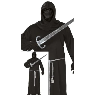 Abbildung von FIESTAS GUIRCA Dark Soldier Kostüm für Erwachsene (52 54/L) Kapuze, Gürtel und Tunika Ideal Halloween, Mittelalter Themenpartys Kostüme Schwarz