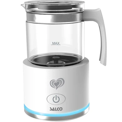 Abbildung von Salco Induktions Glas Milchaufschäumer SMI 600, für kalt und warm, weiß, perfekter Milchschaum, Cappuccino, Latte Macchiato, Eiskaffee