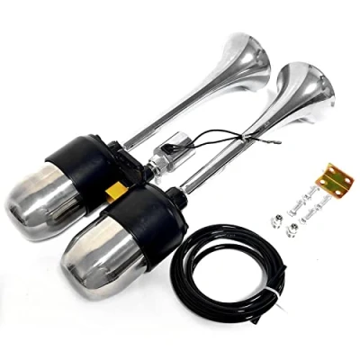 Abbildung von YIYIDA Horn für 12V/24V, Edelstahl, Luftkompressor Lautsprecher, 170 dB, Doppelrohr, wasserdicht, YYDA833, VEHICLE_HORN