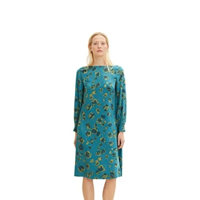 Abbildung von TOM TAILOR Damen Kleid mit Muster 1034554, 30939 Teal Blue Flower Design, 38