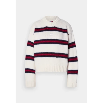 Abbildung von Tommy Jeans Rundhalspullover »TJW BADGE STRIPE FLUFFY SWEATER«, mit Alpaka