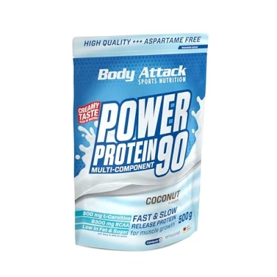 Abbildung von Body Attack POWER Protein 90 Coconut Cream 500g Beutel Mehrkomponenten Pulver, Made in Germany Mit BCAA, Vitaminen &amp; L Carnitin Shake extra cremiger Geschmack