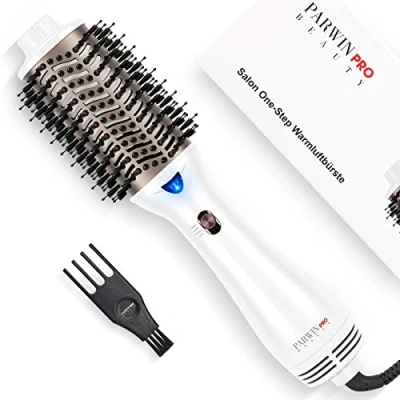 Abbildung von One Step Warmluftbürste, PARWIN PRO BEAUTY Haartrockner und Volumenbürste, 4 in 1 Ovale Föhnbürste, Trocknen, Glätten Volumen, Ionen Pflege, 1000 Watt, Weiß