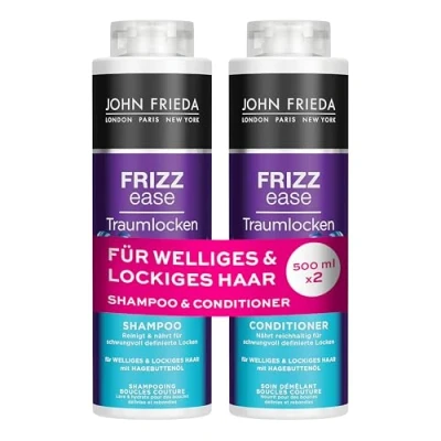Abbildung von John Frieda Traumlocken Shampoo/Conditioner Vorteils Set Inhalt: 1x Shampoo 500ml &amp; Conditioner 500 ml Nachfüllbar Frizz Ease Serie Für lockiges welliges Haar