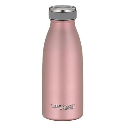 Abbildung von THERMOcafé by THERMOS TC BOTTLE rose gold mat 0,35l, Isolierflasche aus Edelstahl, kohlensäurefest, 12h heiß 24h kalt, Auslaufsicher, für Schule, Unterwegs &amp; Büro