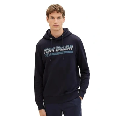 Abbildung von TOM Tailor MIT LOGO Print Kapuzenpullover, Herren, Größe: Large, Sky captain blue