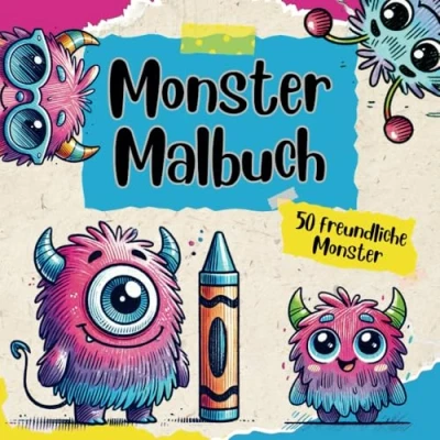 Abbildung von Monster Malbuch für Kinder Kritzelbuch ab 2 Jahre: Zeitvertreib und Geschenkidee: 50 einfache süße zum Ausmalen Malanfänger