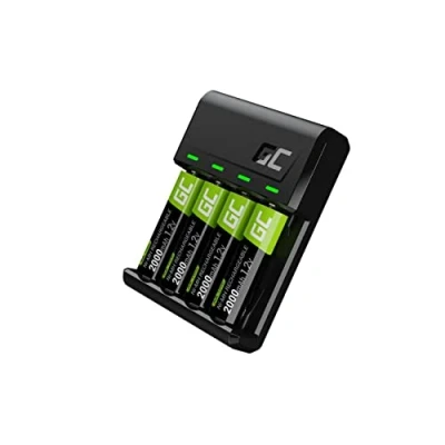 Abbildung von Green Cell VitalCharger Batterieladegerät Ladegerät + 4X AA 2000mAh für NI MH AAA R6 R03 Mignon Akku. Mit Micro USB C. 4 Kanal Ladesystem lädt ab 1 bis oder AAA, LED Signalisierung