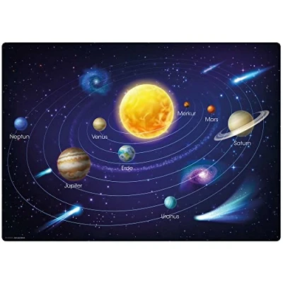 Abbildung von Die Original Schreibtischunterlage für Kinder “Weltall Planeten im Sonnensystem“ aus Premium Vinyl ein ergonomisches Schreibgefühl 60 x 40 cm rutschfest und abwaschbar Made in Germany