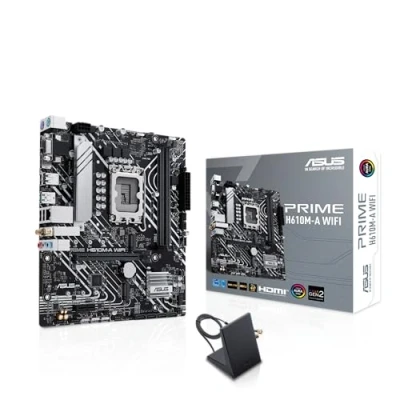 Abbildung von ASUS Prime H610M A WiFi Intel H610 (LGA 1700) mATX Mainboard (DDR5, 1Gb Ethernet, 5, DisplayPort, HDMI, VGA, USB 3.2 Gen 2 Anschlüssen, adressierbaren Headern &amp; Aura Sync)