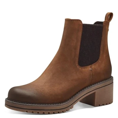 Abbildung von MARCO TOZZI Damen Chelsea Boots Vegan mit Blockabsatz, Braun (Nut Comb), 38 EU