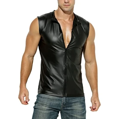 Abbildung von Manview Latex ähnliches Herren Top Kunstleder mit Reissverschluss Grösse XXL