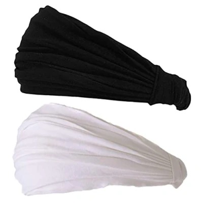 Abbildung von CHARM Stirnband Herren Bandana Kopftuch Haarband Männer Sport Japanisch (M, Schwarz, Weiß 2 Pack)