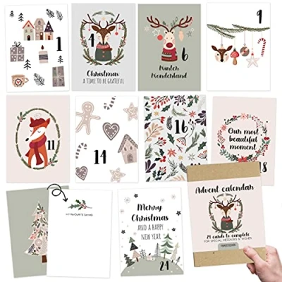 Abbildung von Papierdrachen Karten Adventskalender 2024 zum Basteln und Verschenken für Englisch Set 7 24 Postkarten Gestalten Geschenkidee in der Vorweihnachtszeit mit liebevollen Motiven Aufhängen