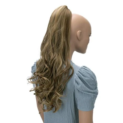 Abbildung von CAISHA 60cm Haarteil Ponytail Zopf Pferdeschwanz Haarverlängerung Voluminös Leicht Gewellt Hellbraun Blond Mix H515