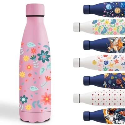 Abbildung von Trinkflasche 0 5 liter, Edelstahl BPA Freie, Wasserflasche Doppelwandig, Personalisiert für Blume, Auslaufsicher, Schule, Camping, Running