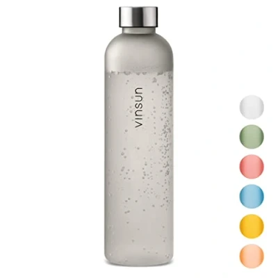Abbildung von Vinsun Trinkflasche 1l grau wiederverwendbar nachhaltig, Kohlensäure geeignet, BPA frei, Tritan Sport Flasche für Outdoor, Schule, Uni, Fahrrad, Büro, Gym