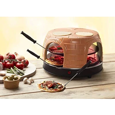 Abbildung von Emerio Pizzaofen, PIZZARETTE das Original, handgemachte Terracotta Tonhaube, patentiertes Design, für Mini Pizza, echter Familien Spaß 8 Personen, PO 116124.1