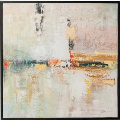 Abbildung von Kare Design Bild mit Rahmen Dust Gold, Leinwand, Wanddekoration, Baumwollleinwand, Acryl Bild, Massivholz Rahmen, handgemalte Details, Abstrakt, Modern, Wohnzimmer, Schlafzimmer, Flur, 120x120x2,8cm