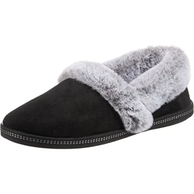 Abbildung von Skechers Damen Cozy Campfire Team Toasty Flache Hausschuhe, Black Microfiber Suede Faux Fur Line, 38 EU