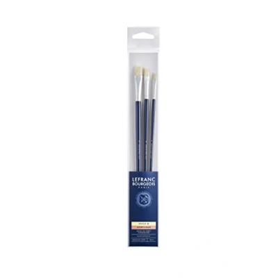 Abbildung von Lefranc &amp; Bourgeois 810101 Schweineborstenpinsel in feiner Qualität für Ölfarbe oder Acrylfarbe 3 Pinsel Set, Flachpinsel Nr. 4, 8 Nr.12