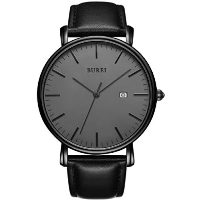 Abbildung von BUREI Herrenuhr, Minimalistisch Analog Quarz Uhr Wasserdicht Ultradünne Herrenuhr Lederarmbanduhr, Männergeschenk.