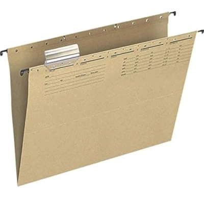 Abbildung von Q Connect KF00555 25 Stück Hängemappen und Zubehör UniReg/Für A4 Farbe: Braun/Aus 250g/qm Natronkarton/Schwarzer Organisationsdruck/mit auswechselbaren Blanco Schildchen/Metall Hängenschienen
