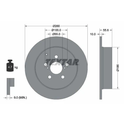 Abbildung von TEXTAR 92135700 Bremsscheibe 280 10 05/08 100 voll ohne Radbefestigungsbolzen, Radnabe TOYOTA: Avensis II Station Wagon, Hatchback