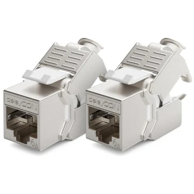 Abbildung von deleyCON 2x CAT6a Keystone Jack Modul Patchkabel Netzwerkkabel Verbinder STP Schirmung RJ45 Buchse Netzwerk Dose Patchpanel Keystonehalterung Erweiterung