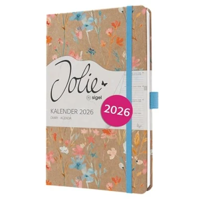 Abbildung von SIGEL J6807 Wochenkalender 2026 A5 blau, rot, Hardcover aus Kraftpapier, Gummiband, Stiftschlaufe, 174 Seiten, vegan, Buchkalender, Terminplaner Kalenderbuch Jolie