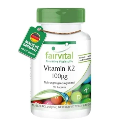 Abbildung von Fairvital Vitamin K2 MK7 90 Kapseln HOCHDOSIERT 100µg pro Kapsel Menaquinon MK 7 natürlich &amp; fermentiert aus Natto VEGAN